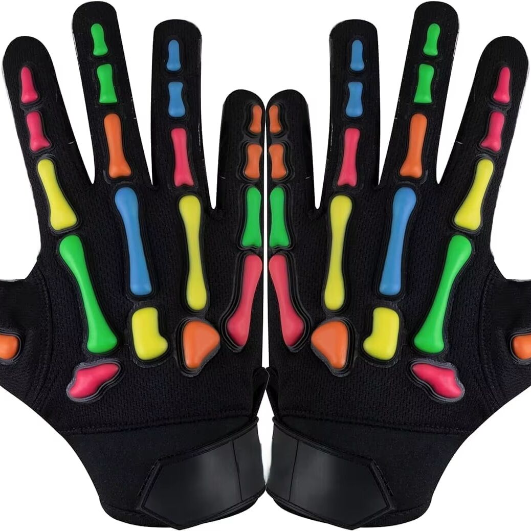 Full Finger American Football Gloves Black Blue Skeleton Print Breathable Non-Slip Outdoor Unisex All Seasons Hook Loop Closure - Image 7