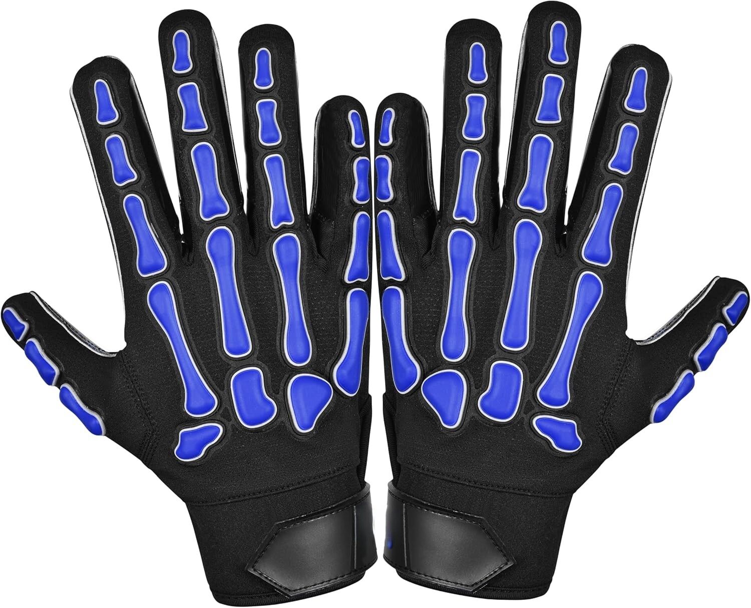 Full Finger American Football Gloves Black Blue Skeleton Print Breathable Non-Slip Outdoor Unisex All Seasons Hook Loop Closure - Image 6